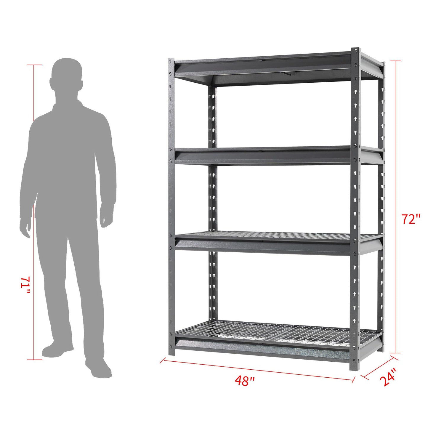 Shuntong The Atlas Shelving 48" W Heavy Duty Garage Wire Deck Shelving Unit Load 12000 Lbs, Metal Industrial Rack, Grey