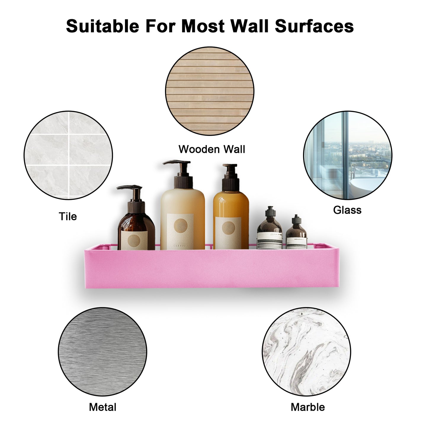 Premium Shower Caddy, Adhesive Bathroom Shower Organizer and Storage, No Drill Shower Shelves for Inside Shower, Rustproof Shower Storage Rack 2 Pack PINK