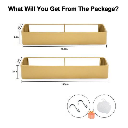Premium Shower Caddy, Adhesive Bathroom Shower Organizer and Storage, No Drill Shower Shelves for Inside Shower, Rustproof Shower Storage Rack 2 Pack Gold