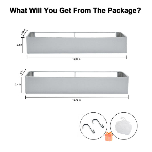 Premium Shower Caddy, Adhesive Bathroom Shower Organizer and Storage, No Drill Shower Shelves for Inside Shower, Rustproof Shower Storage Rack 2 Pack Silver