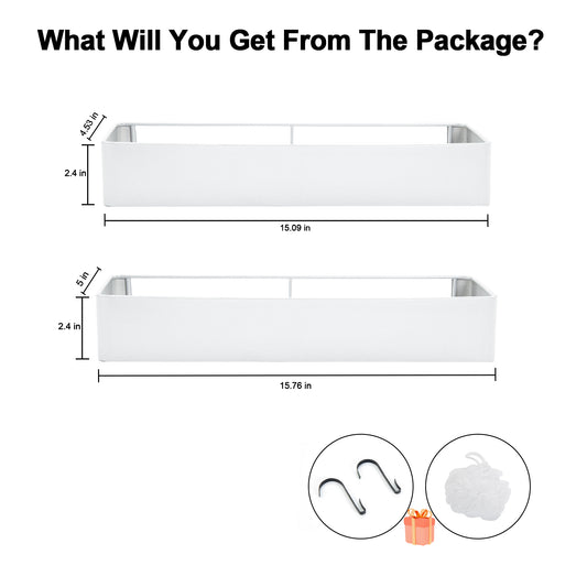 Premium Shower Caddy, Adhesive Bathroom Shower Organizer and Storage, No Drill Shower Shelves for Inside Shower, Rustproof Shower Storage Rack 2 Pack White