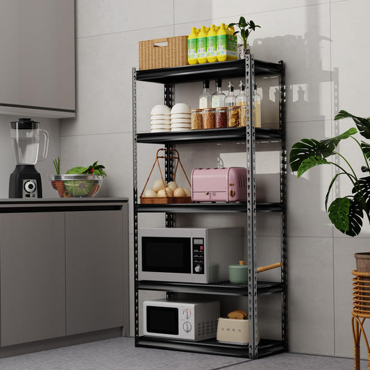 Shuntong The Atlas Shelving 30" W x 12" D x 60" H Adjustable Garage Storage Shelves Load 2500 lbs, 5 Tier Heavy Duty Shelving Unit, Metal Utility Storage Rack for Warehouse Pantry Basement Kitchen, Black