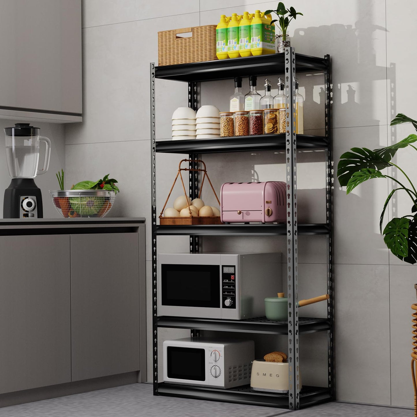 Shuntong The Atlas Shelving 30 W x 12 D x 60 H Adjustable Garage Storage Shelves Load 2500 lbs, 5 Tier Heavy Duty Shelving Unit, Metal Utility Storage Rack for Warehouse Pantry Basement Kitchen, Dark Grey