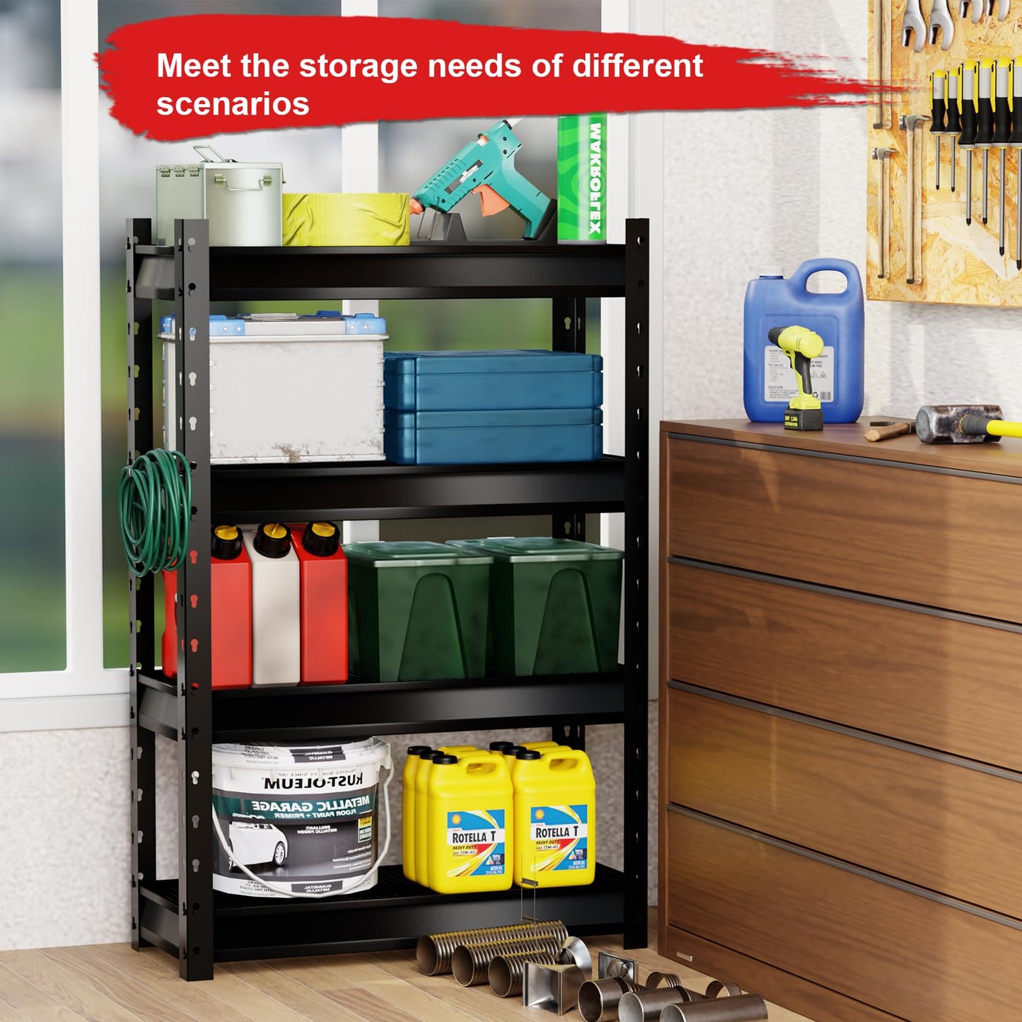 Shuntong The Atlas Shelving 36" W Garage Shelving Heavy Duty Loads 6000LBS, 4 Tier Metal Storage Shelves, Adjustable Industrial Rack for Warehouse Basement Pantry, 36" W x 14" D x 54" H