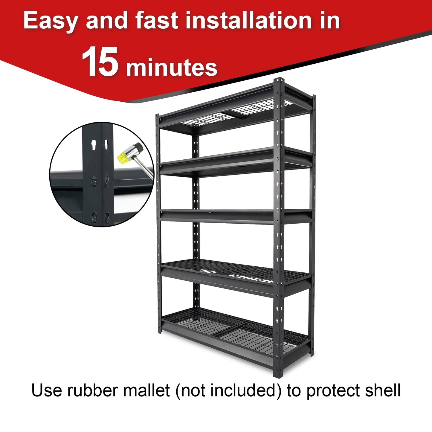 Shuntong The Atlas Shelving 48" W Heavy Duty Garage Shelving Load 10000lbs, 5 Tier Wire Deck Metal Storage Shelves, Adjustable Industrial Rack 48" W x 18" D x 72" H