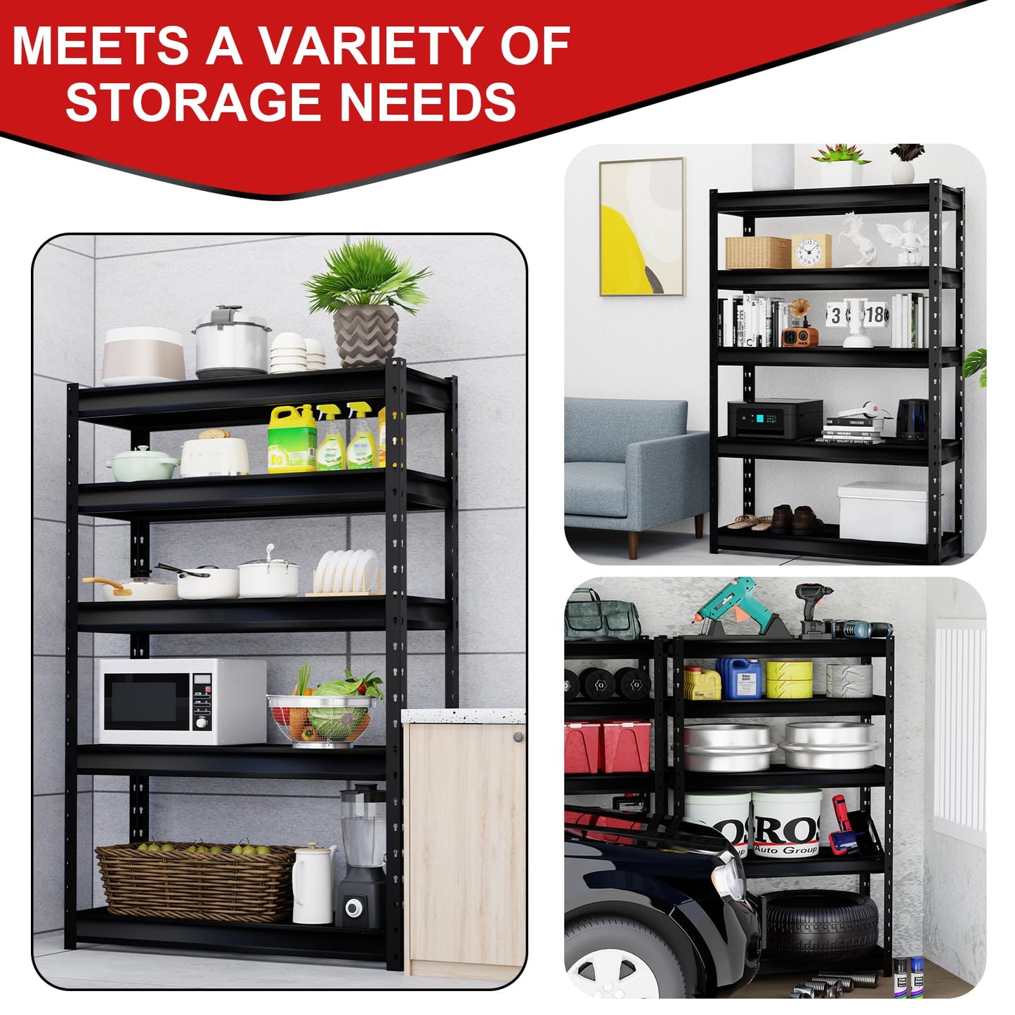 Shuntong The Atlas Shelving 48" W Heavy Duty Garage Shelving Load 10000lbs, 5 Tier Wire Deck Metal Storage Shelves, Adjustable Industrial Rack 48" W x 18" D x 72" H