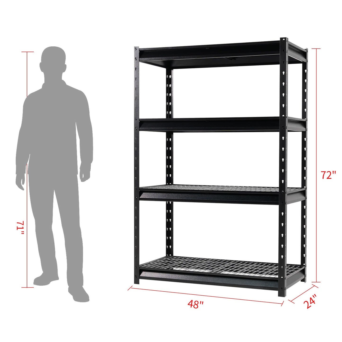 Shuntong The Atlas Shelving 48" W Heavy Duty Garage Shelving Unit Load 12000 Lbs, Metal Wire Deck Shelves for Storage 48" W x 24" D x 72" H, Black