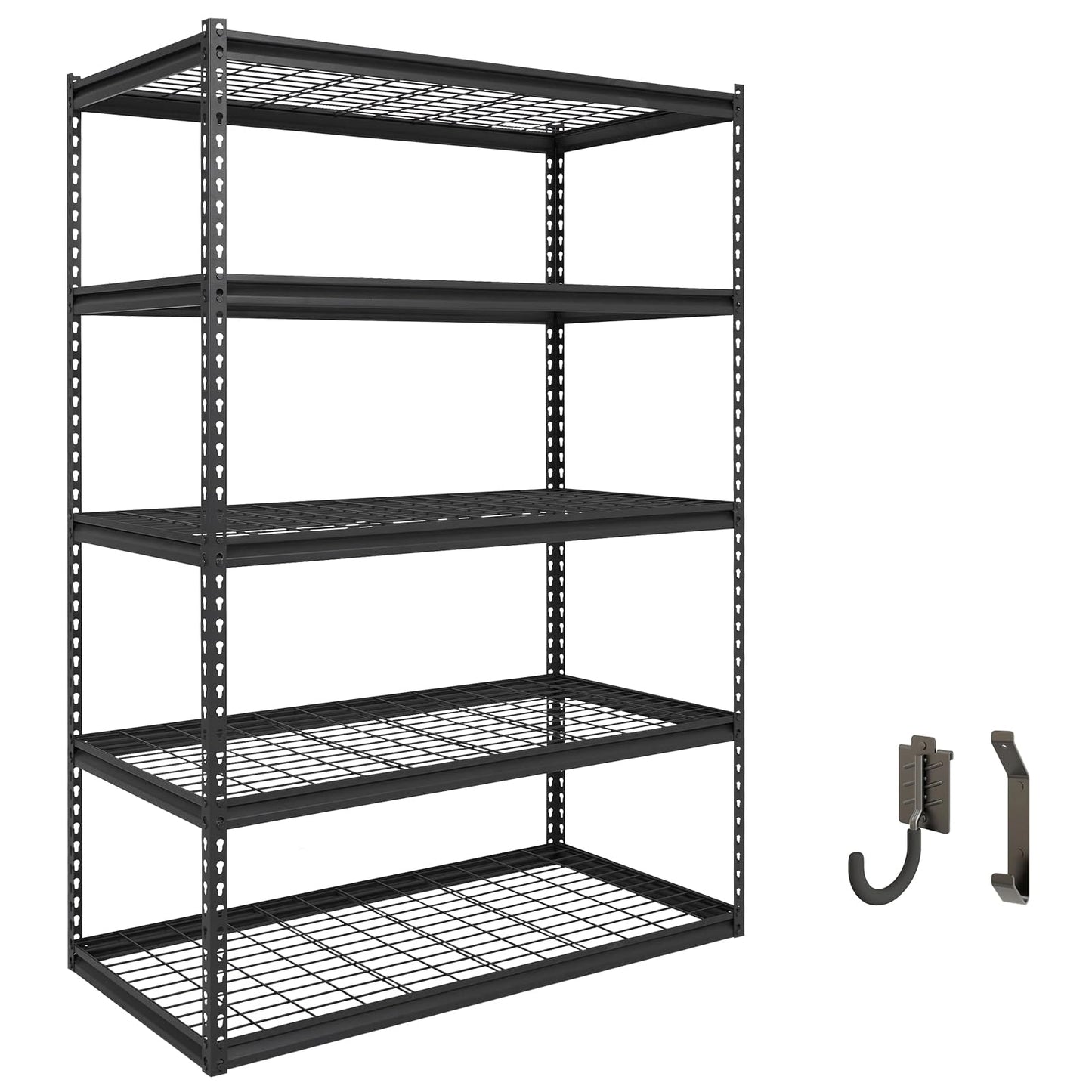 Shuntong The Atlas Shelving 48 W x 24 D x 72 H Adjustable Garage Storage Shelves Load 4000 lbs, 5 Tier Heavy Duty Wire Deck Shelving Unit, Black