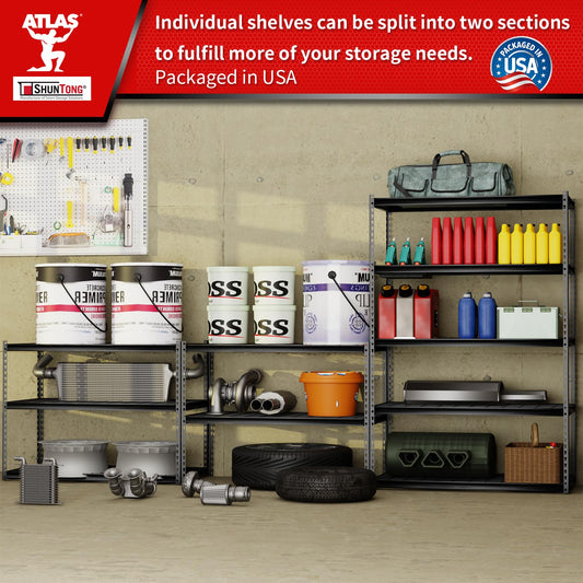 Shuntong The Atlas Shelving 48 W x 24 D x 72 H Adjustable Garage Storage Shelves Load 4000 lbs, 5 Tier Heavy Duty Wire Deck Shelving Unit, Dark Grey