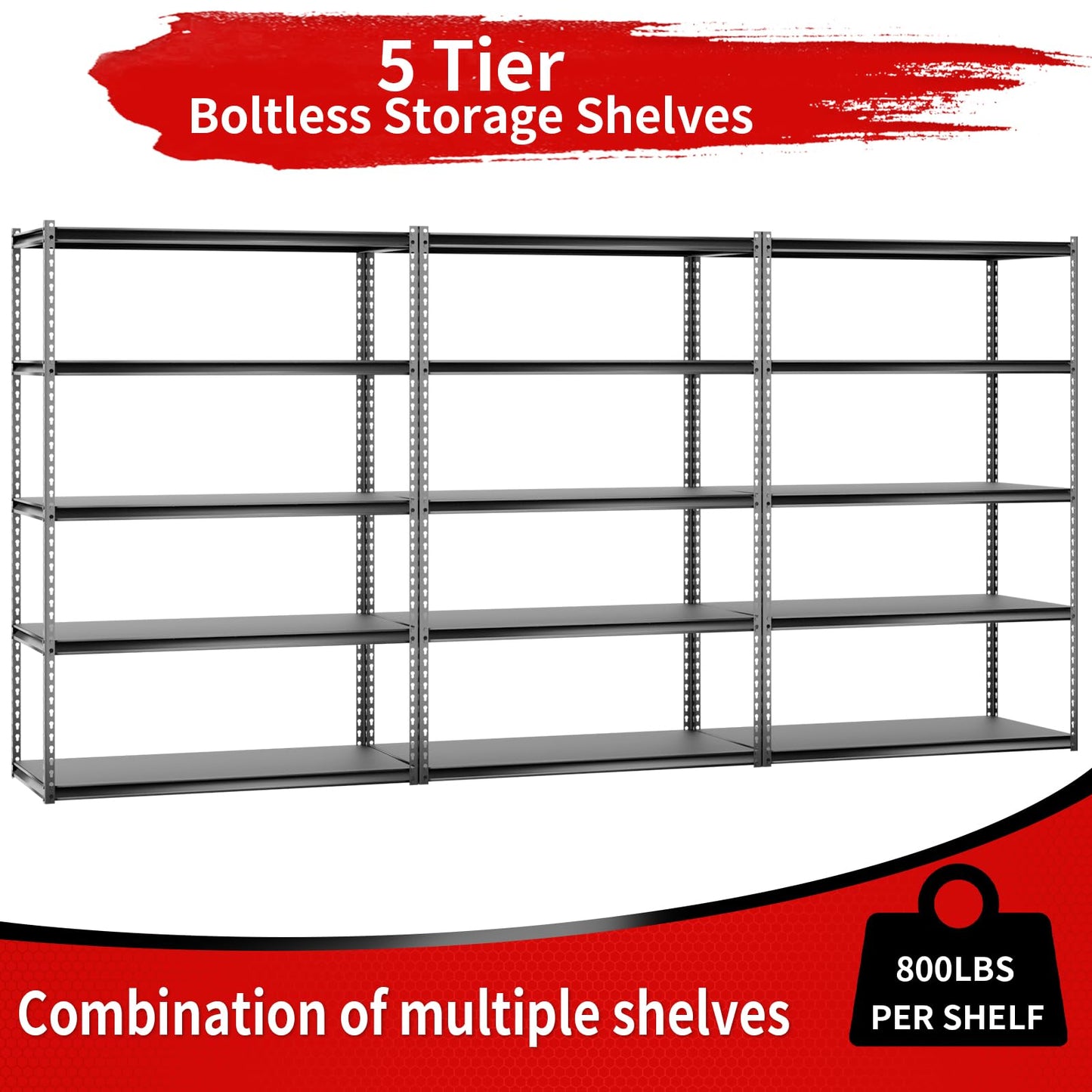 Shuntong The Atlas Shelving 48 W x 24 D x 72 H Storage Shelves Load 3250 Lbs Metal Garage Laminated Board Shelving Unit, Dark Grey