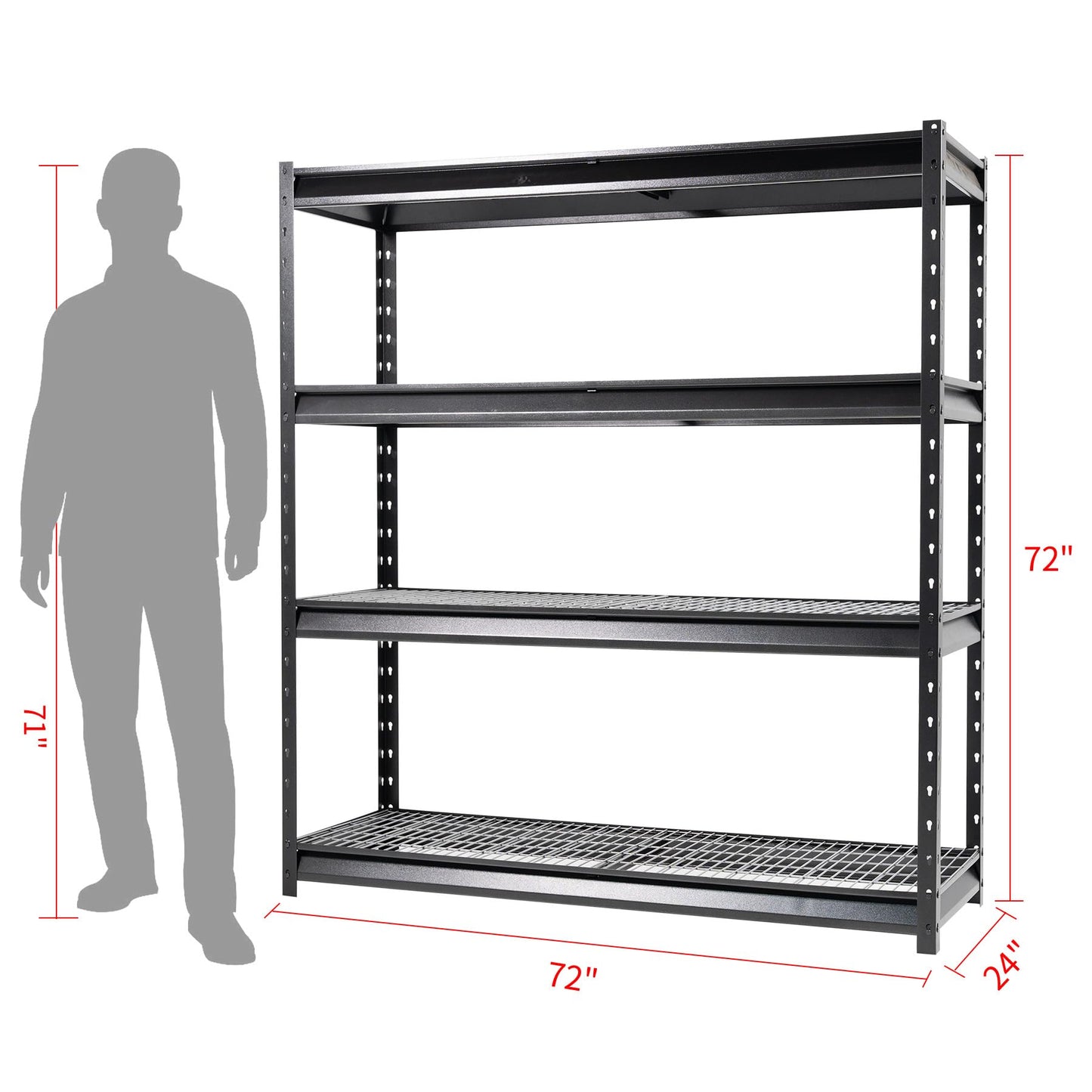 Shuntong The Atlas Shelving 8000 Lbs Heavy Duty Garage Shelving Black 4 Tier Metal Storage Shelves 72"Wx24"Dx72"H
