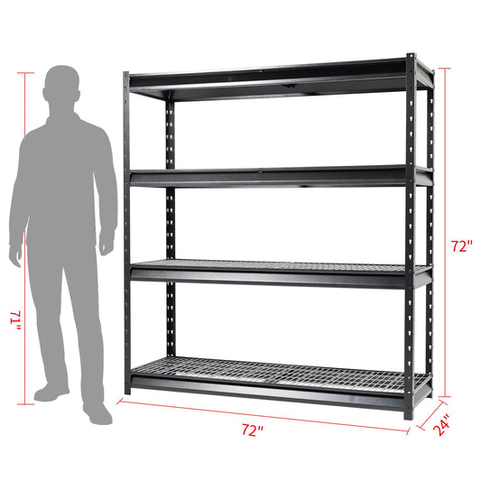 Shuntong The Atlas Shelving 8000 Lbs Heavy Duty Garage Shelving Black 4 Tier Metal Storage Shelves 72"Wx24"Dx72"H