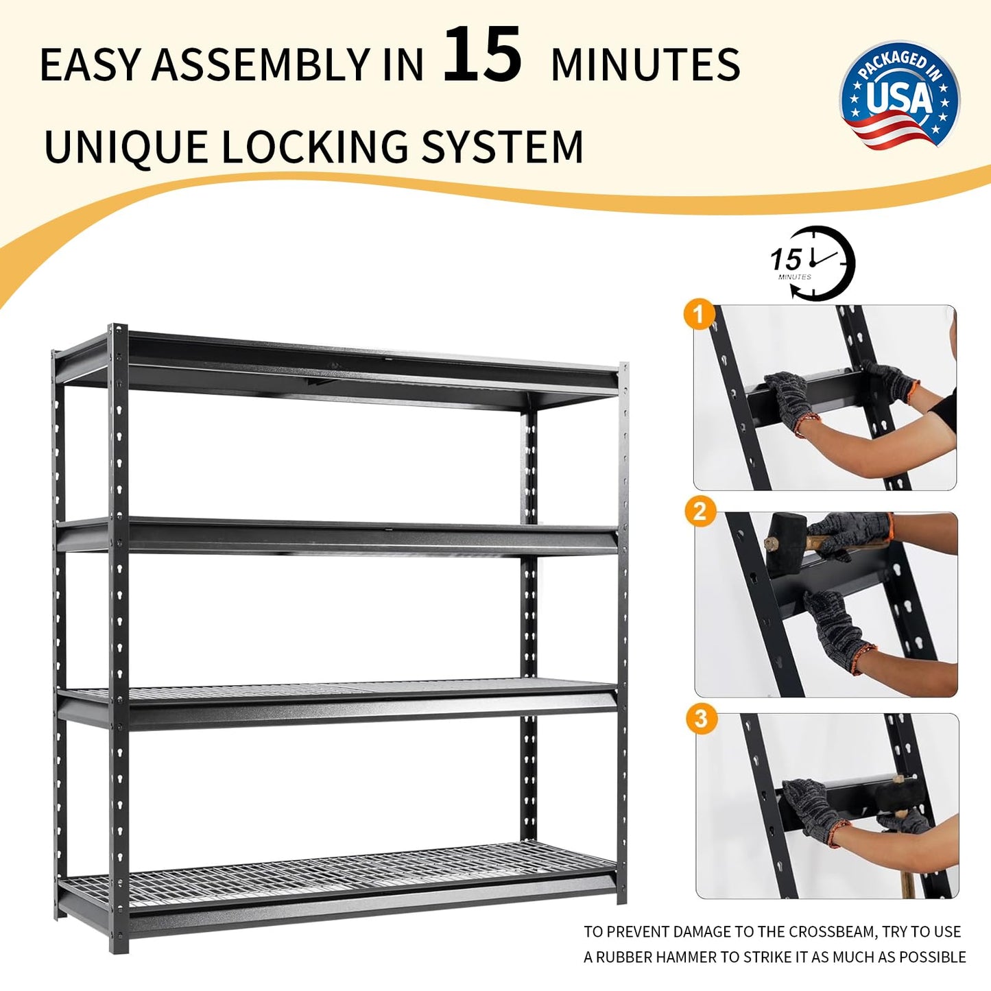 Shuntong The Atlas Shelving 8000 Lbs Heavy Duty Garage Shelving Black 4 Tier Metal Storage Shelves 72"Wx24"Dx72"H