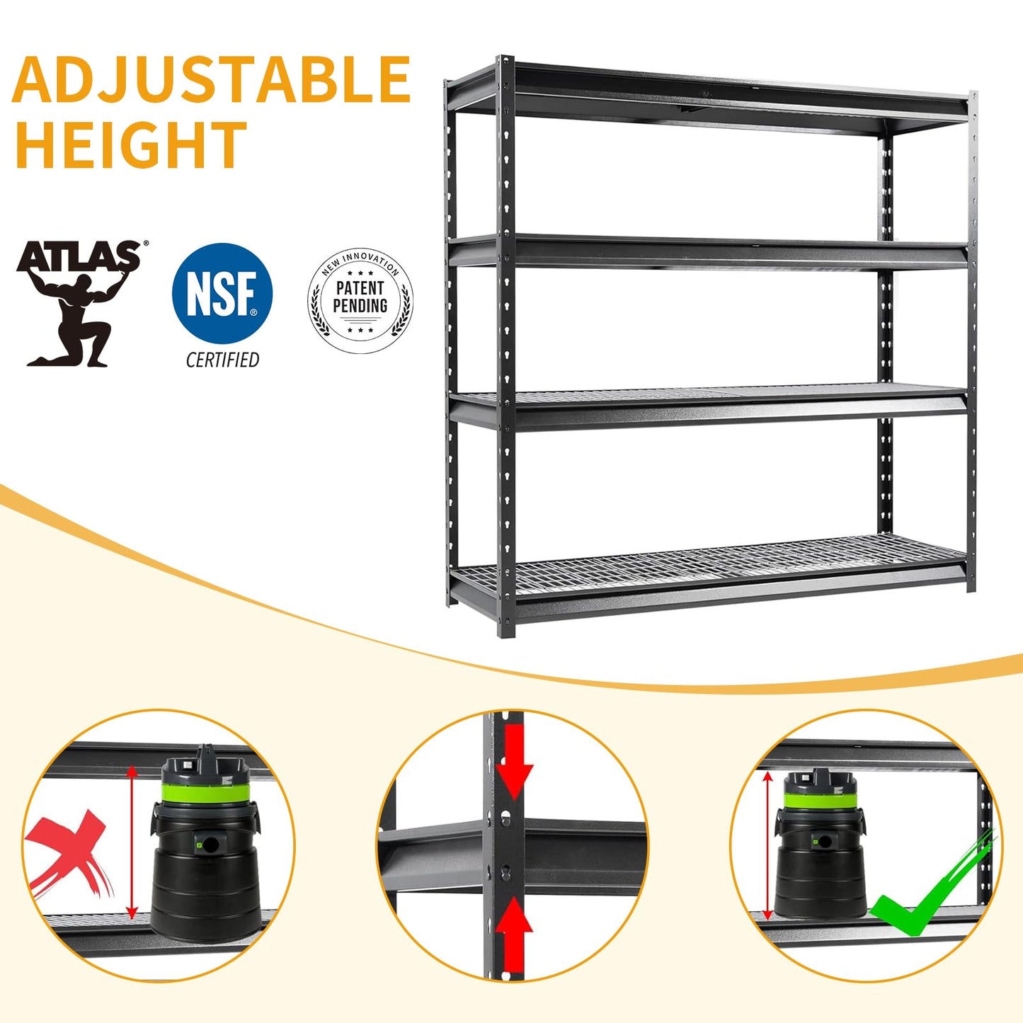 Shuntong The Atlas Shelving 8000 Lbs Heavy Duty Garage Shelving Black 4 Tier Metal Storage Shelves 72"Wx24"Dx72"H