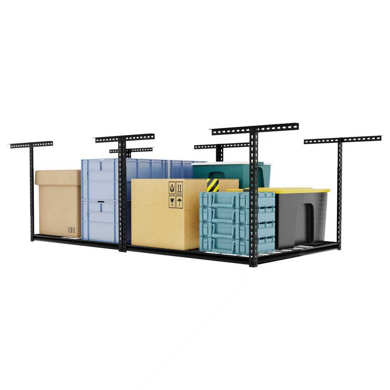 The Atlas 4 x 8 ft Adjustable Height Overhead Garage Storage Rack 900 lbs Heavy Duty Capacity Hammertone Finish