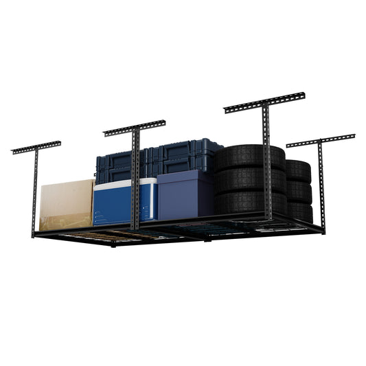 The Atlas Pro 4 x 8 ft Overhead Garage Storage Rack, Ultra Duty 1250lbs Weight Capacity, Adjustable Height 26"-48", Hammertone
