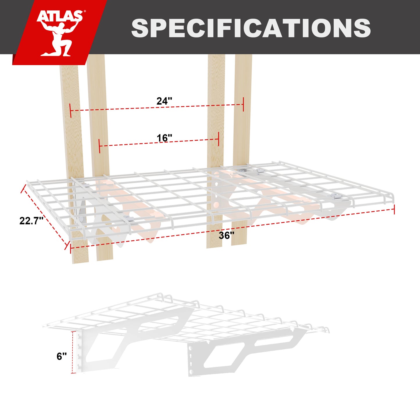 The Atlas 2-Pack 2x3（2x6） ft Garage Wall Shelves, 400lbs Heavy Duty Garage Shelving Wall Mounted, 24"x36" Metal Floating Shelf Storage Rack, White