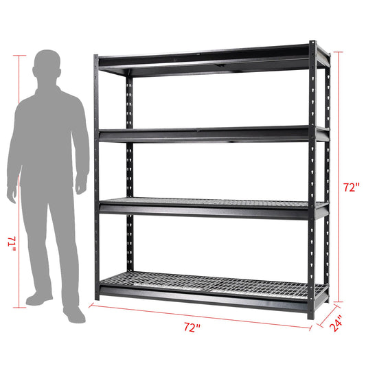 The Atlas 12000 Lbs Heavy Duty Metal Garage Shelving 4 Tier Storage Rack 72"Wx24"Dx72"H Black