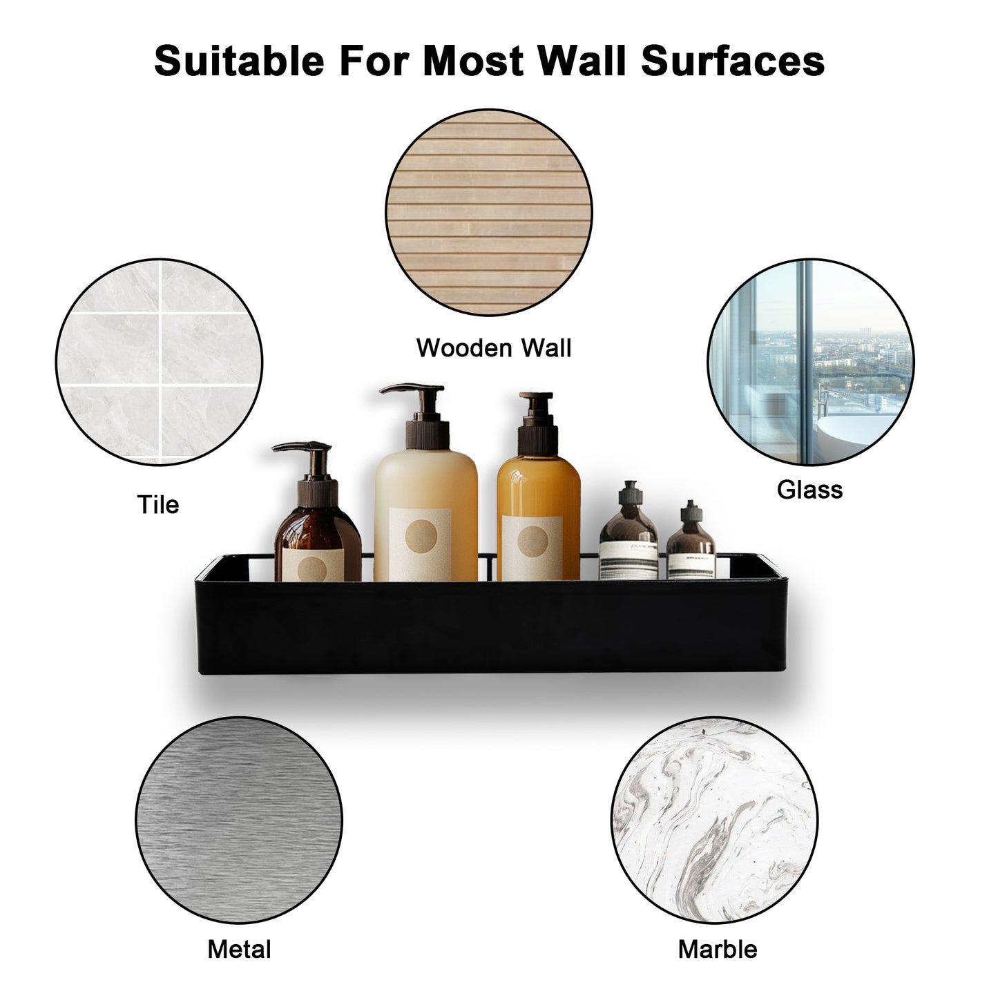 Premium Shower Caddy, Adhesive Bathroom Shower Organizer and Storage, No Drill Shower Shelves for Inside Shower, Rustproof Shower Storage Rack 2 Pack Black