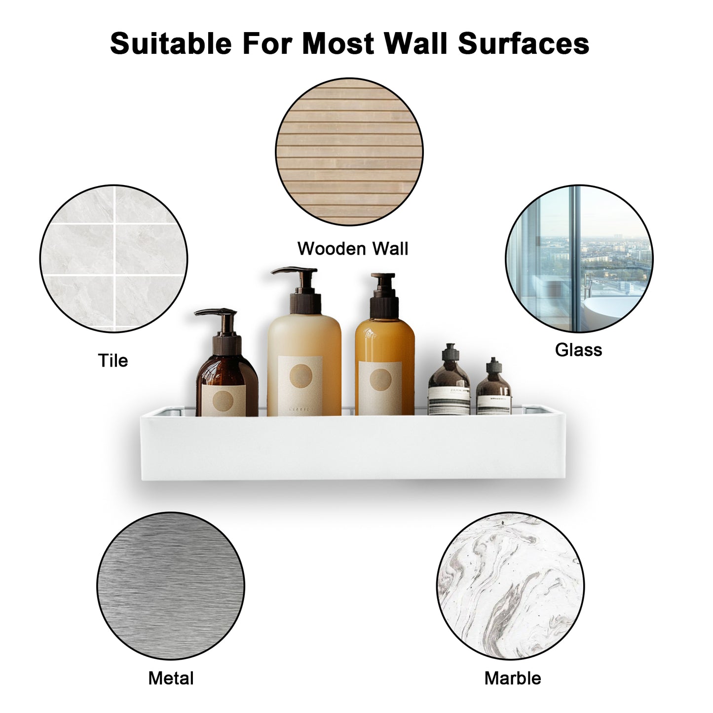 Premium Shower Caddy, Adhesive Bathroom Shower Organizer and Storage, No Drill Shower Shelves for Inside Shower, Rustproof Shower Storage Rack 2 Pack White