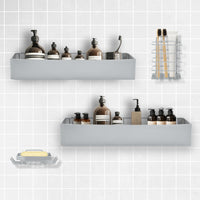 Premium Shower Caddy, Adhesive Bathroom Shower Organizer and Storage, No Drill Shower Shelves for Inside Shower, Rustproof Shower Storage Rack 2 Pack Silver