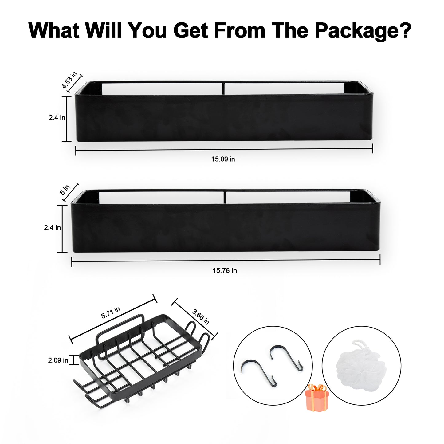 Premium Shower Caddy, Adhesive Bathroom Shower Organizer and Storage, No Drill Shower Shelves for Inside Shower, Rustproof Shower Storage Rack 2 Pack Black