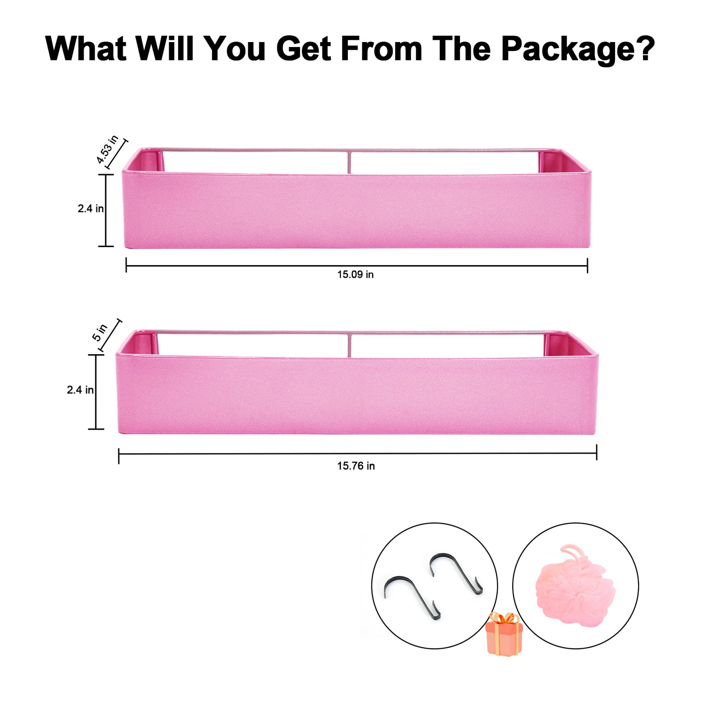 Premium Shower Caddy, Adhesive Bathroom Shower Organizer and Storage, No Drill Shower Shelves for Inside Shower, Rustproof Shower Storage Rack 2 Pack PINK
