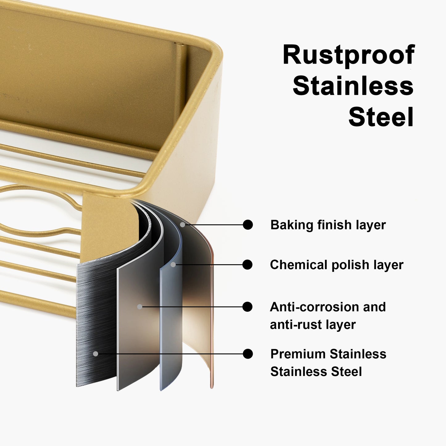 Premium Shower Caddy, Adhesive Bathroom Shower Organizer and Storage, No Drill Shower Shelves for Inside Shower, Rustproof Shower Storage Rack 2 Pack Gold