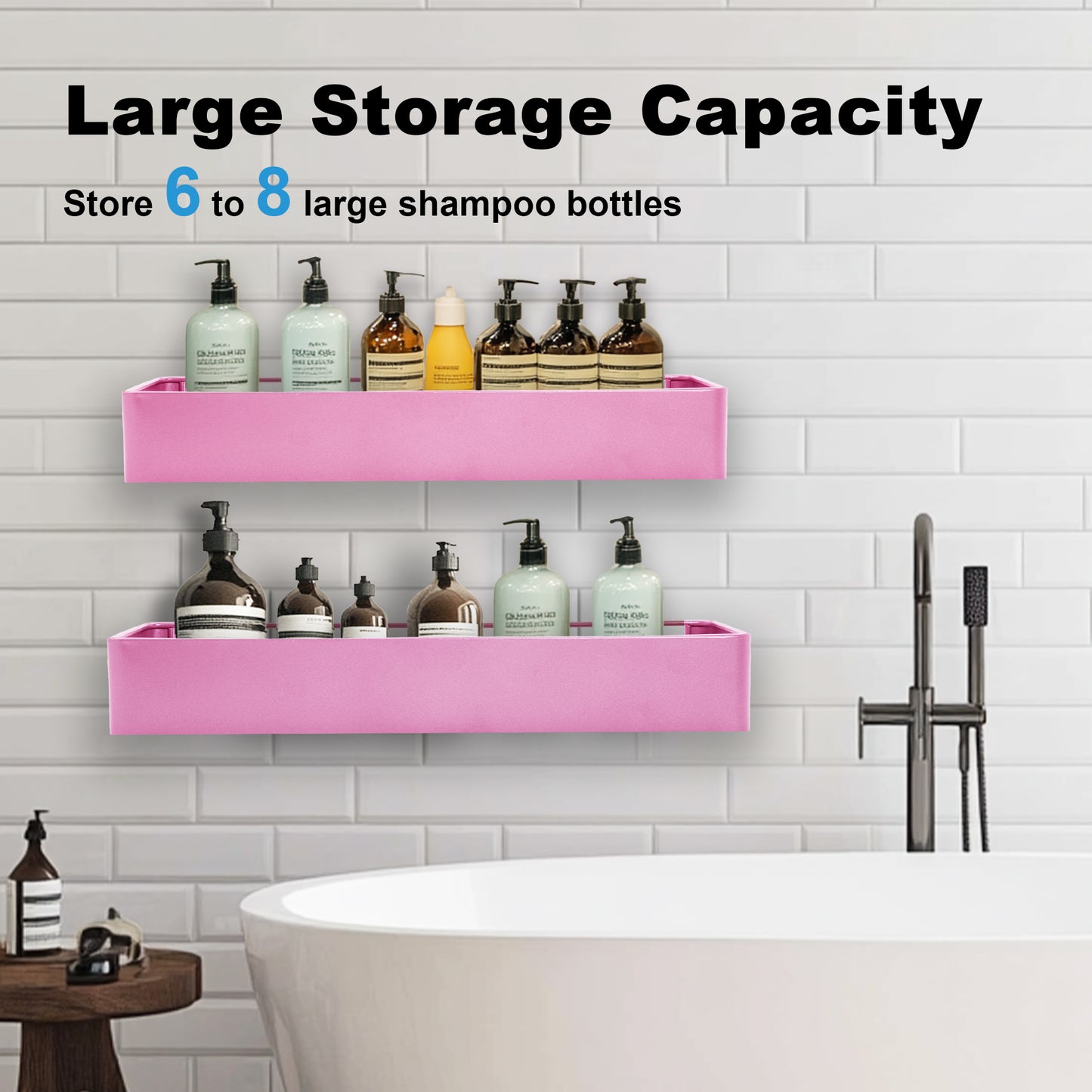 Premium Shower Caddy, Adhesive Bathroom Shower Organizer and Storage, No Drill Shower Shelves for Inside Shower, Rustproof Shower Storage Rack 2 Pack PINK