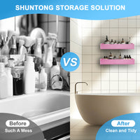 Premium Shower Caddy, Adhesive Bathroom Shower Organizer and Storage, No Drill Shower Shelves for Inside Shower, Rustproof Shower Storage Rack 2 Pack PINK
