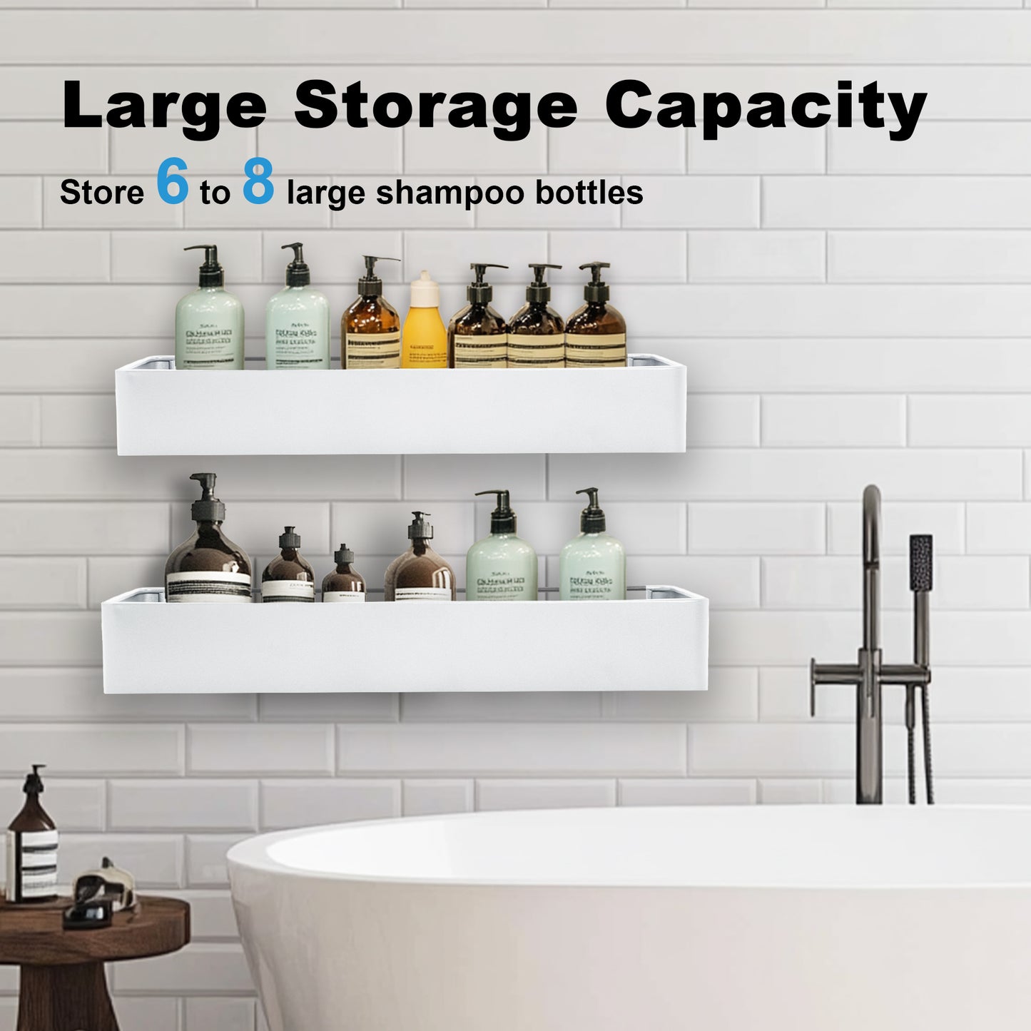 Premium Shower Caddy, Adhesive Bathroom Shower Organizer and Storage, No Drill Shower Shelves for Inside Shower, Rustproof Shower Storage Rack 2 Pack White