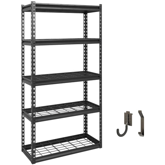 Shuntong The Atlas Shelving 30" W x 12" D x 60" H Adjustable Garage Storage Shelves Load 2500 lbs, 5 Tier Heavy Duty Shelving Unit, Metal Utility Storage Rack for Warehouse Pantry Basement Kitchen, Black