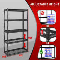 Shuntong The Atlas Shelving 30" W x 12" D x 60" H Adjustable Garage Storage Shelves Load 2500 lbs, 5 Tier Heavy Duty Shelving Unit, Metal Utility Storage Rack for Warehouse Pantry Basement Kitchen, Black