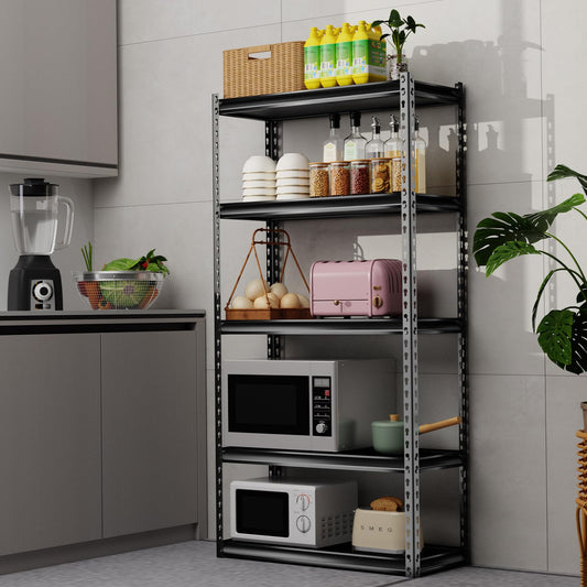 Shuntong The Atlas Shelving 30" W x 12" D x 60" H Storage Shelves Load 2000 Lbs, 5 Tier Laminated Board Metal Garage Shelving Unit, Black