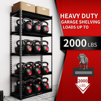 Shuntong The Atlas Shelving 30" W x 12" D x 60" H Storage Shelves Load 2000 Lbs, 5 Tier Laminated Board Metal Garage Shelving Unit, Black
