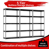 Shuntong The Atlas Shelving 30" W x 12" D x 60" H Storage Shelves Load 2000 Lbs, 5 Tier Laminated Board Metal Garage Shelving Unit, Black