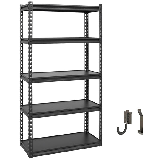 Shuntong The Atlas Shelving 30" W x 12" D x 60" H Storage Shelves Load 2000 Lbs, 5 Tier Laminated Board Metal Garage Shelving Unit, Black