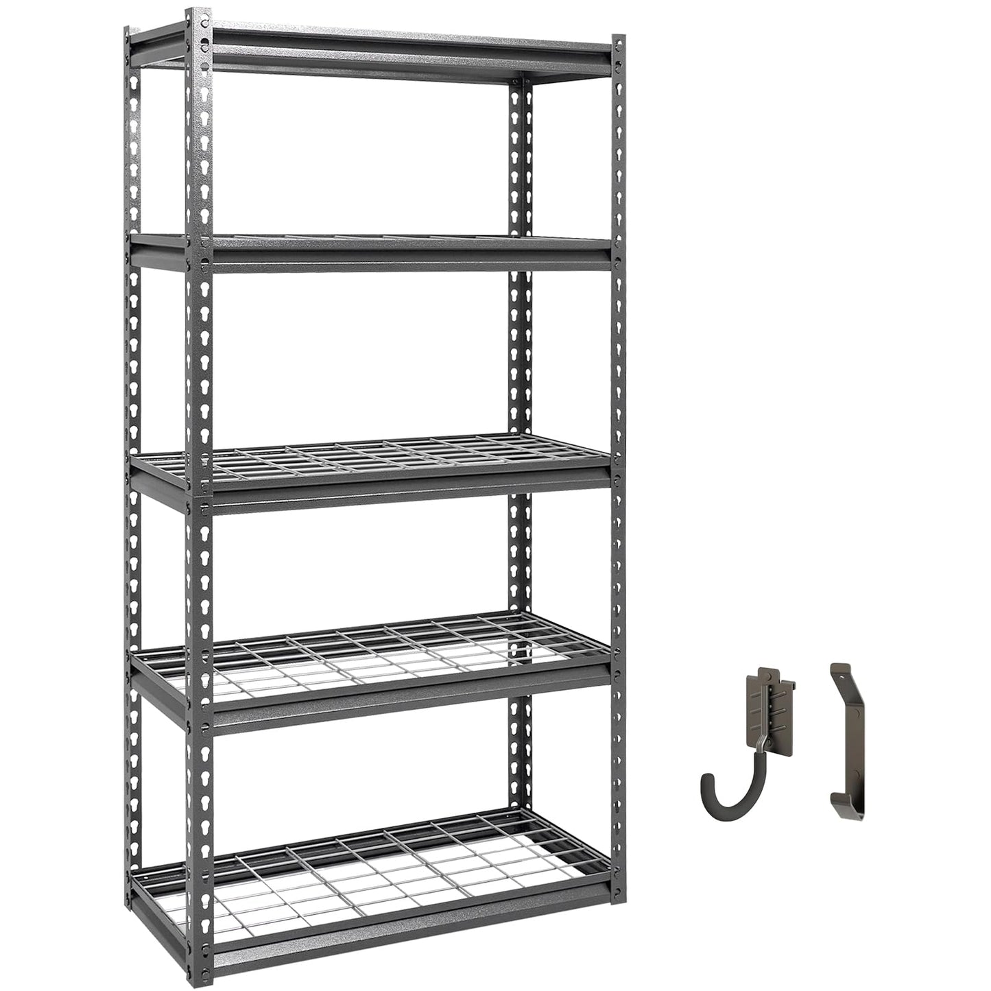 Shuntong The Atlas Shelving 30 W x 12 D x 60 H Adjustable Garage Storage Shelves Load 2500 lbs, 5 Tier Heavy Duty Shelving Unit, Metal Utility Storage Rack for Warehouse Pantry Basement Kitchen, Dark Grey