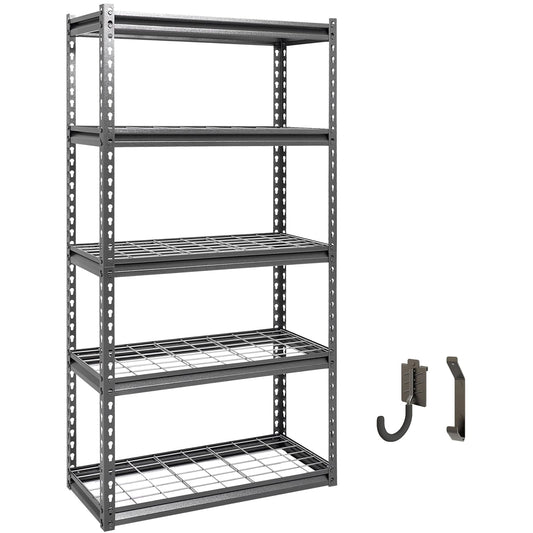 Shuntong The Atlas Shelving 30 W x 12 D x 60 H Adjustable Garage Storage Shelves Load 2500 lbs, 5 Tier Heavy Duty Shelving Unit, Metal Utility Storage Rack for Warehouse Pantry Basement Kitchen, Dark Grey