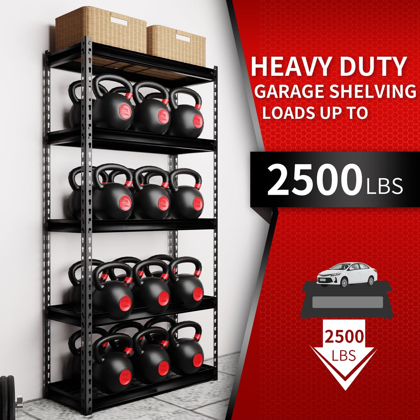 Shuntong The Atlas Shelving 30 W x 12 D x 60 H Adjustable Garage Storage Shelves Load 2500 lbs, 5 Tier Heavy Duty Shelving Unit, Metal Utility Storage Rack for Warehouse Pantry Basement Kitchen, Dark Grey