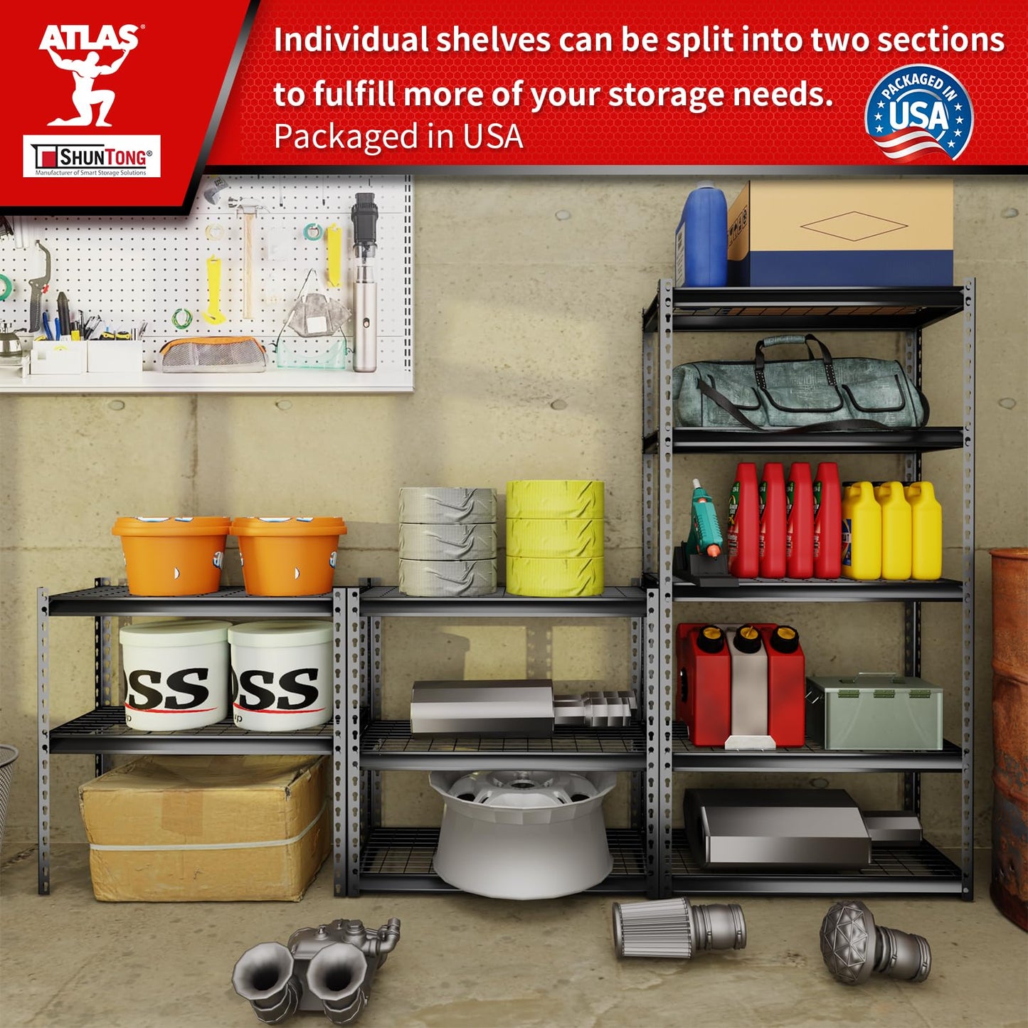 Shuntong The Atlas Shelving 30 W x 12 D x 60 H Adjustable Garage Storage Shelves Load 2500 lbs, 5 Tier Heavy Duty Shelving Unit, Metal Utility Storage Rack for Warehouse Pantry Basement Kitchen, Dark Grey