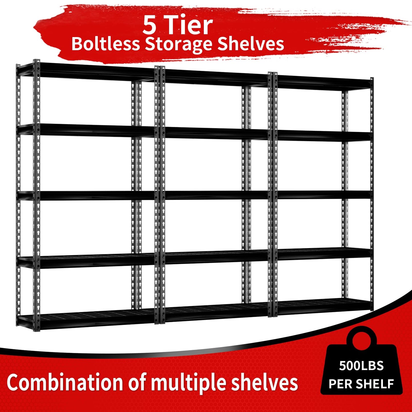 Shuntong The Atlas Shelving 30 W x 12 D x 60 H Adjustable Garage Storage Shelves Load 2500 lbs, 5 Tier Heavy Duty Shelving Unit, Metal Utility Storage Rack for Warehouse Pantry Basement Kitchen, Dark Grey