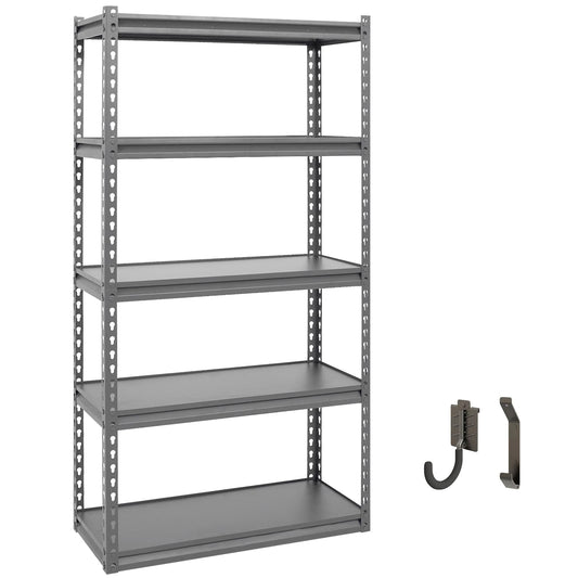 Shuntong The Atlas Shelving 30" W x 12" D x 60" H Storage Shelves Load 2000 Lbs, 5 Tier Laminated Board Metal Garage Shelving Unit, Dark Grey
