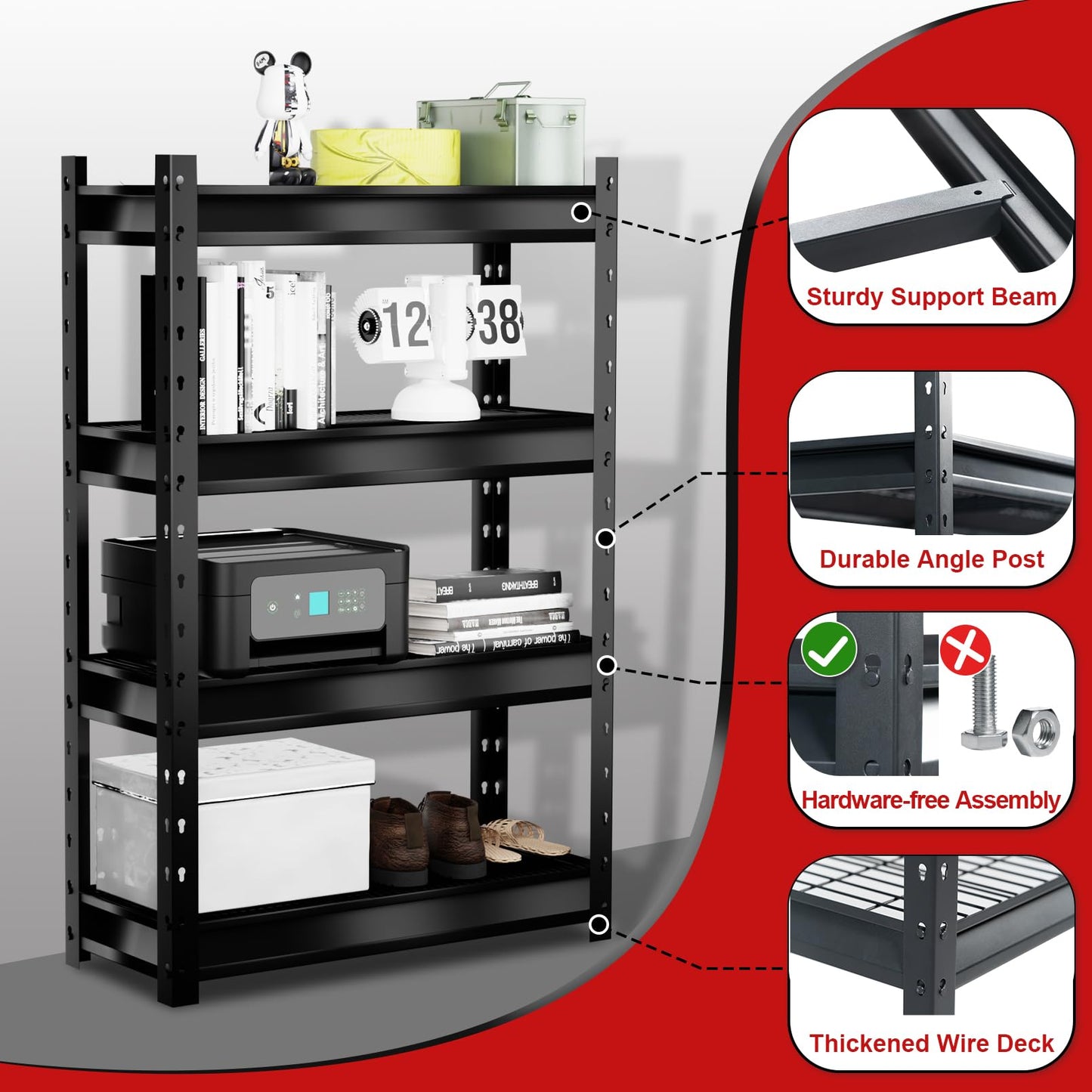 The Atlas 36" W Garage Shelving Heavy Duty Loads 6000LBS, 4 Tier Metal Storage Shelves, Adjustable Industrial Rack for Warehouse Basement Pantry, 36" W x 14" D x 54" H