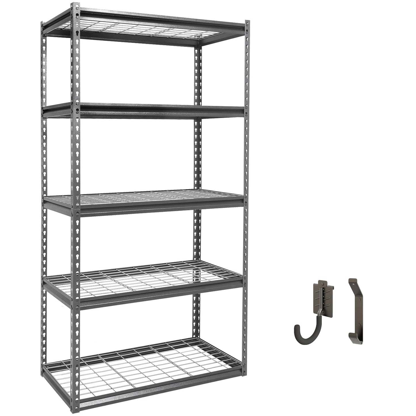 Shuntong The Atlas Shelving 36 W x 18 D x 72 H Adjustable Garage Storage Shelves Load 4000 lbs, 5 Tier Heavy Duty Wire Deck Shelving Unit, Dark Grey