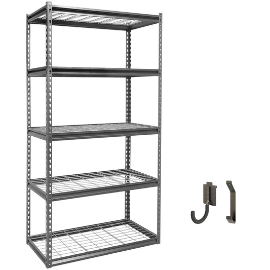 Shuntong The Atlas Shelving 36 W x 18 D x 72 H Adjustable Garage Storage Shelves Load 4000 lbs, 5 Tier Heavy Duty Wire Deck Shelving Unit, Dark Grey