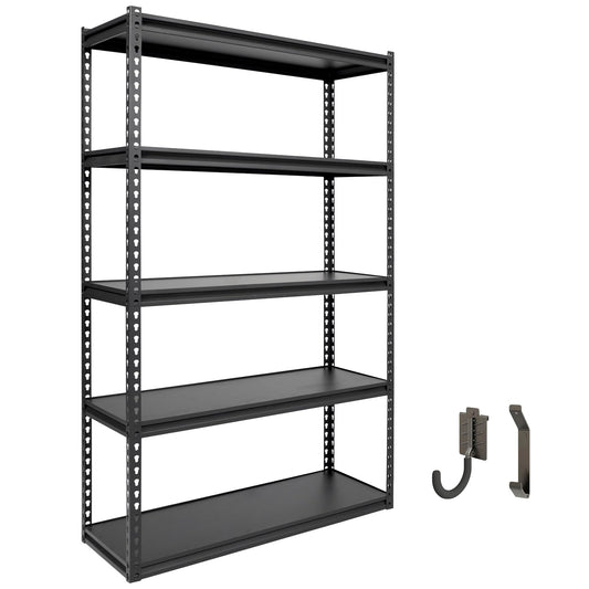 The Atlas 36" W x 18" D x 72" H Adjustable Garage Storage Shelves Load 4000 lbs, 5 Tier Heavy Duty Laminated Board Shelving Unit, Black