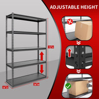 The Atlas 36" W x 18" D x 72" H Adjustable Garage Storage Shelves Load 4000 lbs, 5 Tier Heavy Duty Laminated Board Shelving Unit, Dark Grey