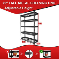 The Atlas 48" W Heavy Duty Garage Shelving Load 10000lbs, 5 Tier Wire Deck Metal Storage Shelves, Adjustable Industrial Rack 48" W x 18" D x 72" H