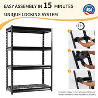 Shuntong The Atlas Shelving 48" W Heavy Duty Garage Shelving Unit Load 12000 Lbs, Metal Wire Deck Shelves for Storage 48" W x 24" D x 72" H, Black